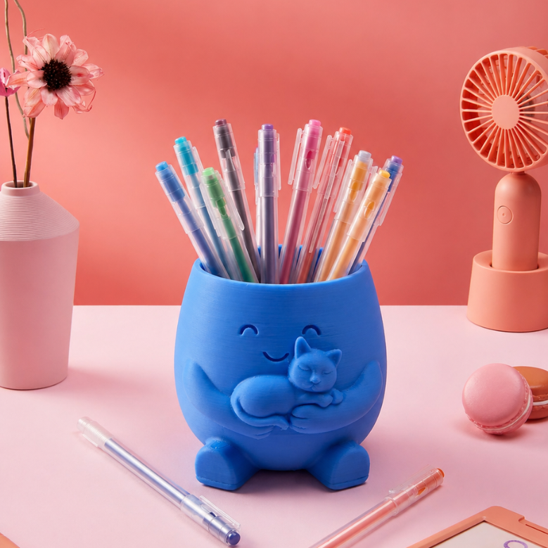 Cute 2-in-1 Flower Pot & Pen Stand Set – 3D Printed Kawaii Desk Organizer | Multipurpose Planter Holder