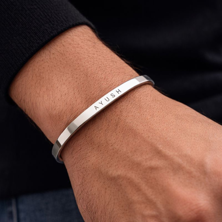 Personalized Name Engraved Couple Bracelet | Custom Stainless Steel Kada with Date