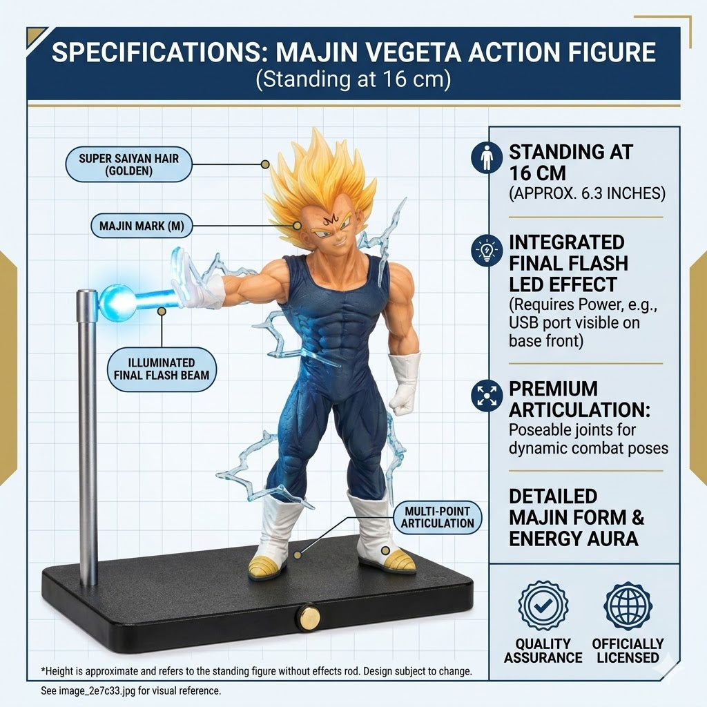 Majin Vegeta Action Figure with LED Final Flash Beam – 16cm Premium Collectible