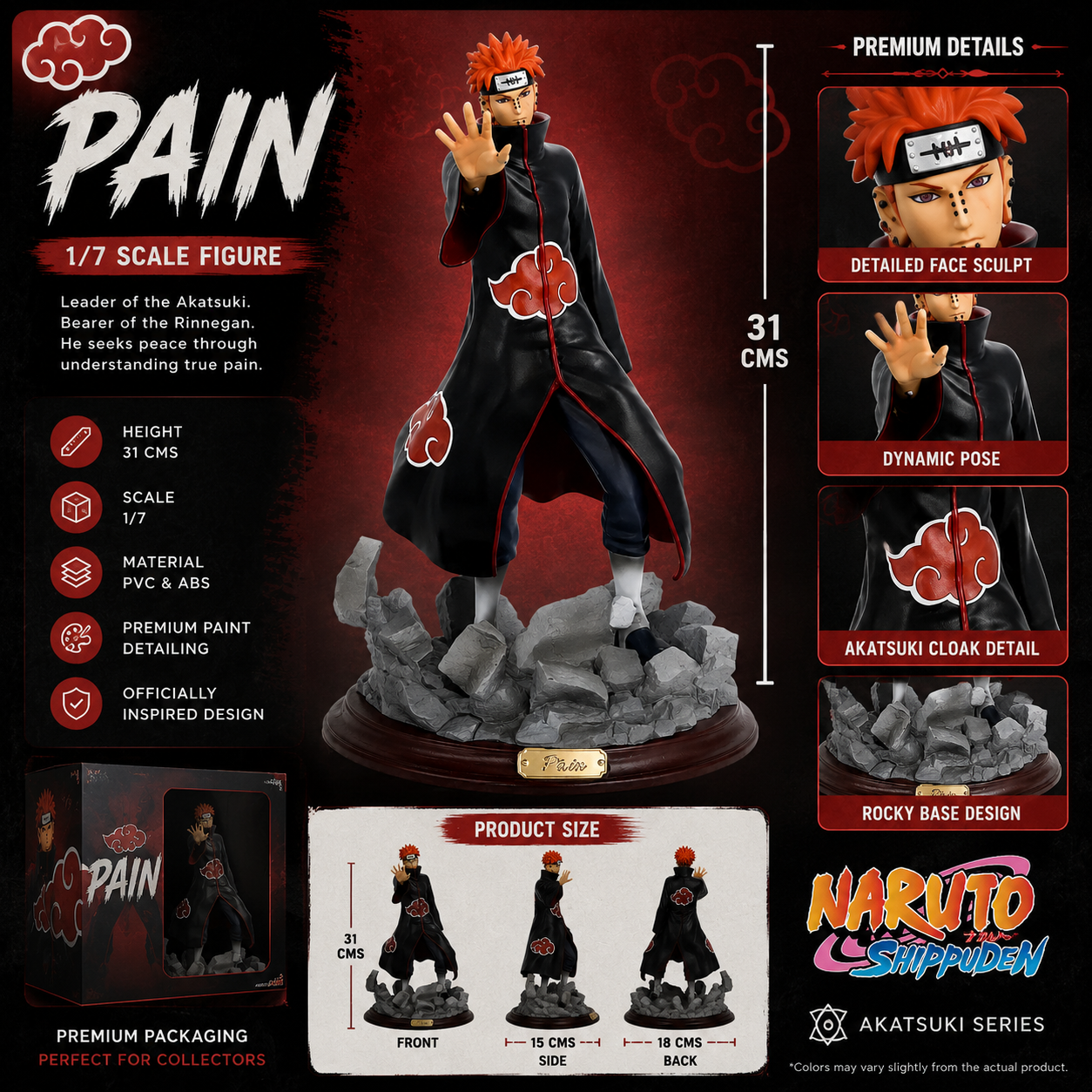 Pain Akatsuki Anime Figure – 31 CM Premium Naruto Shippuden Collectible Statue | 1/7 Scale PVC Model