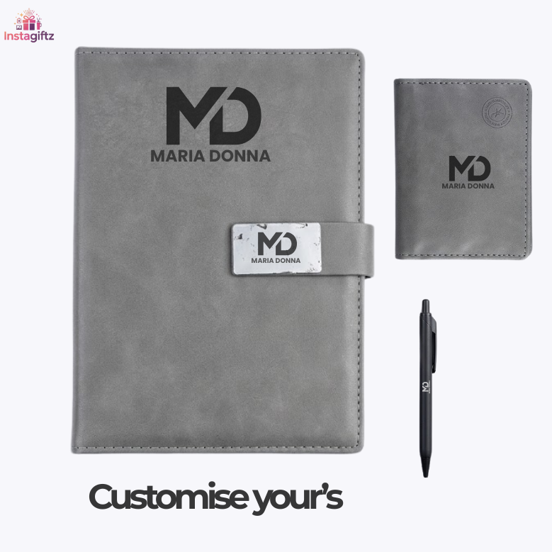 Premium Leather Diary Gift Set with Pen & Card Holder | Corporate Gift Box | Personalized Notebook Set