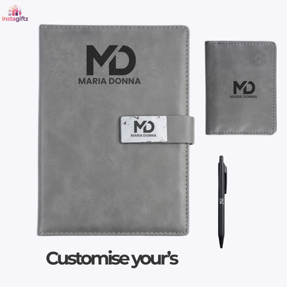 Premium Leather Diary Gift Set with Pen & Card Holder | Corporate Gift Box | Personalized Notebook Set
