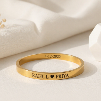 Personalized Name Engraved Couple Bracelet | Custom Stainless Steel Kada with Date
