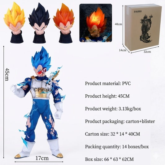 45CM Super Saiyan Blue Vegeta Action Figure | Premium Battle Damaged PVC Statue
