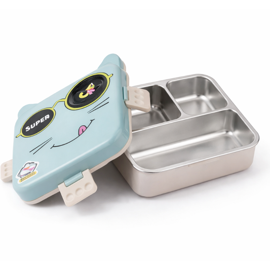 Customised Kids Lunch Box with Name Engraving – Cute Cat Design Stainless Steel Bento
