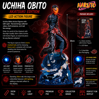 Uchiha Obito LED Action Figure 30CM – Naruto Akatsuki Anime Collectible PVC Statue with Kamui Swirl Base