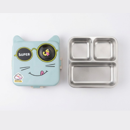 Customised Kids Lunch Box with Name Engraving – Cute Cat Design Stainless Steel Bento