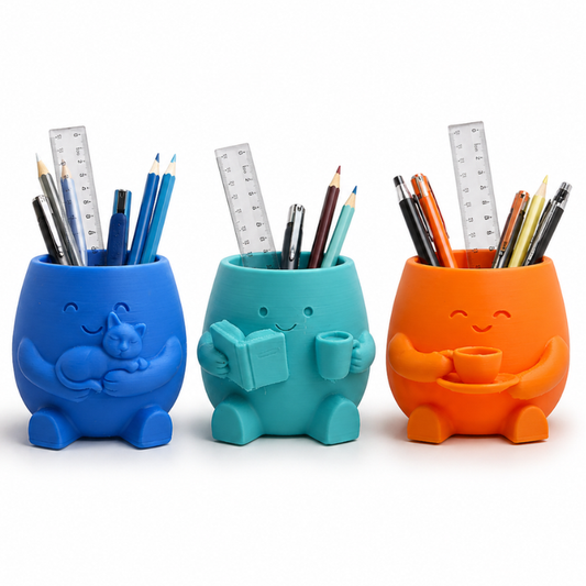 Cute 2-in-1 Flower Pot & Pen Stand Set – 3D Printed Kawaii Desk Organizer | Multipurpose Planter Holder
