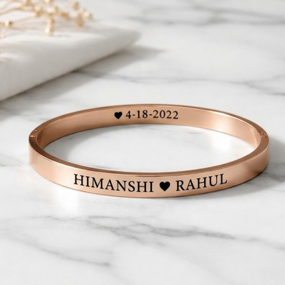 Personalized Name Engraved Couple Bracelet | Custom Stainless Steel Kada with Date